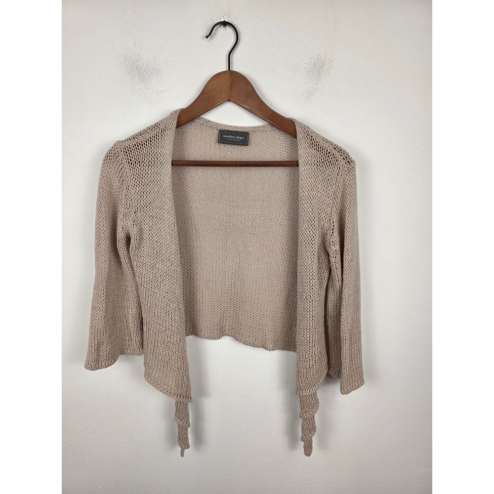 Wooden Ships Paola Buendia Tan Open Knit Tie Front Cropped Cardigan Sweater S/M